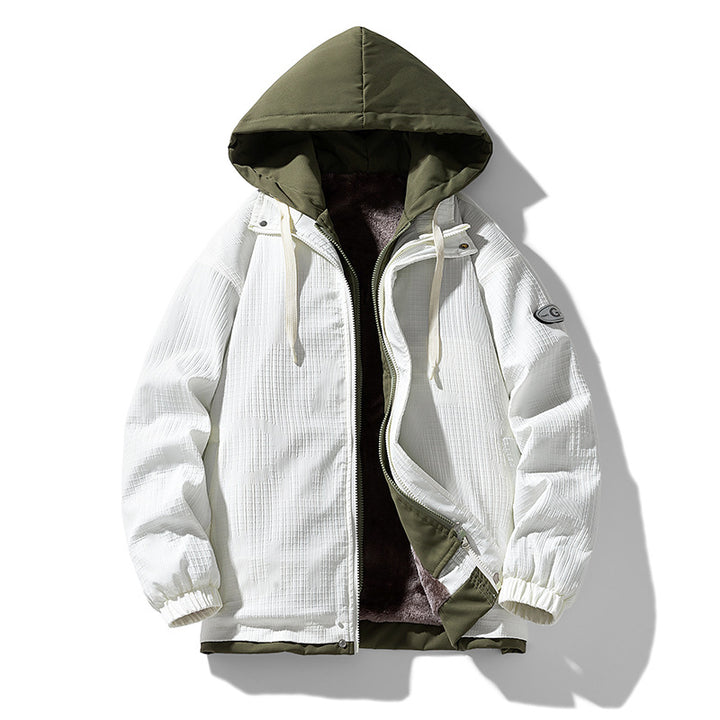 Herren Zweilagige Kapuzenjacke mit Fleece-Innenfutter und Allover-Sketch-Print Drune