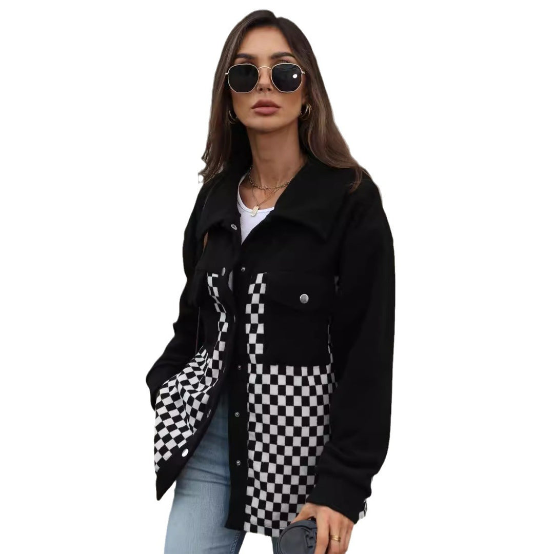 Damen Modische Overshirtjacke mit Karomuster Drune