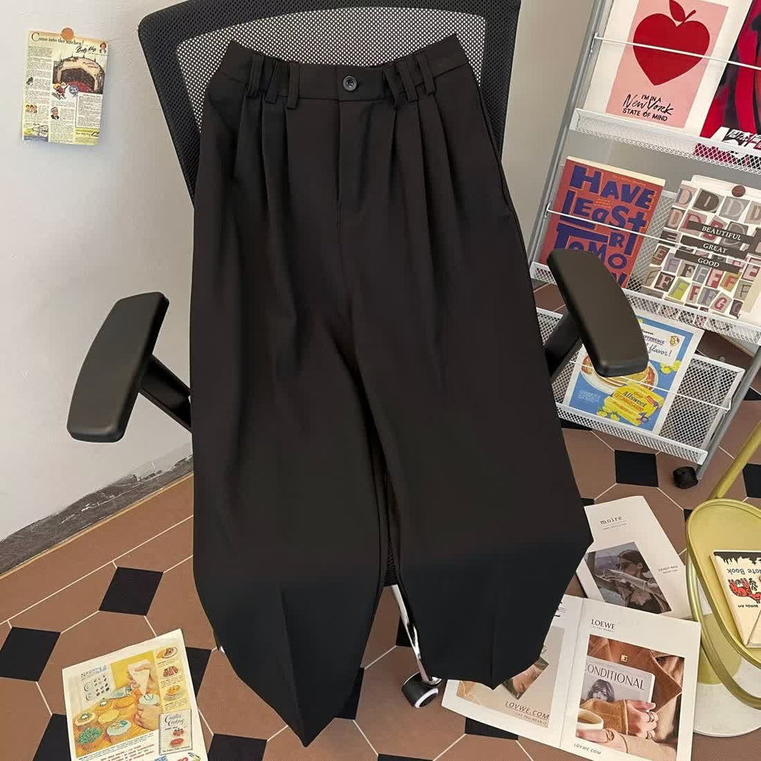 Damen elegante High-Waist Hose mit Falten und weitem Bein Drune
