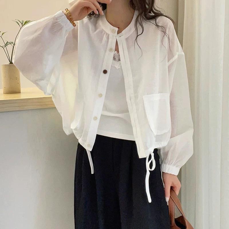 Damen lässige kurzärmelige Jacke mit Taschen und Kordelzug Drune