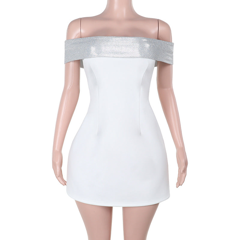 Damen Off-Shoulder Minikleid mit schimmerndem Bustier-Oberteil Drune
