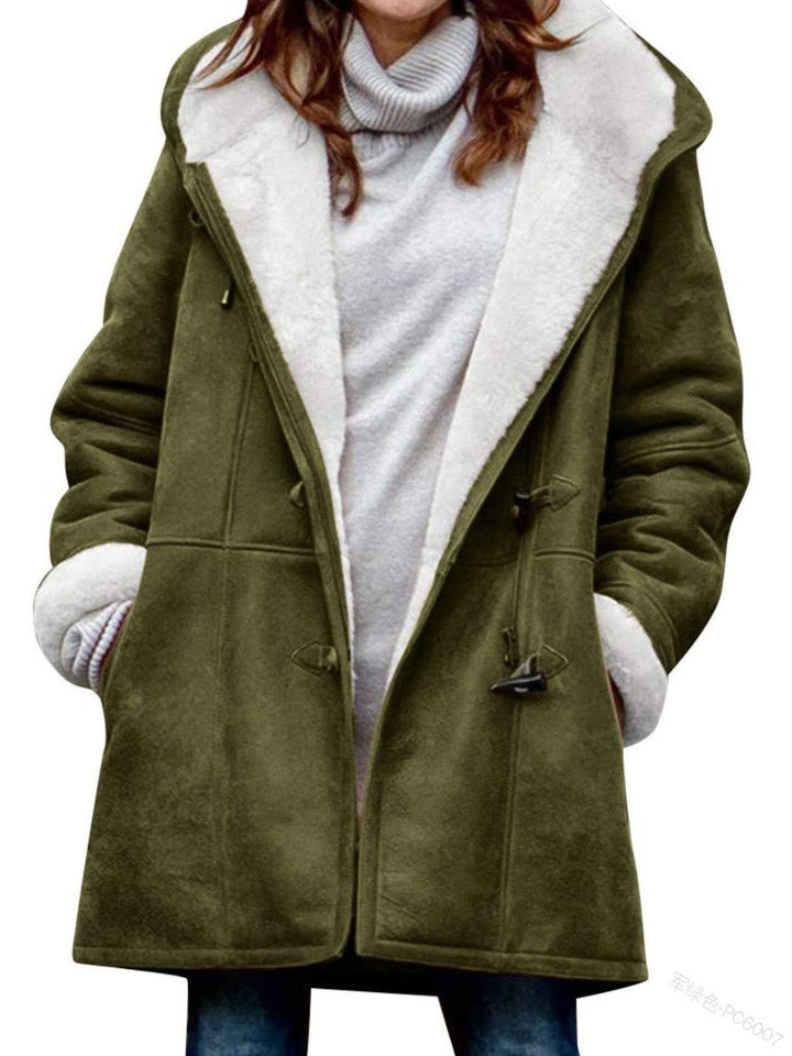 Damen Teddygefütterter Dufflecoat mit Kapuze, Kunstfell-Innenfutter und Knebelverschlüssen Drune