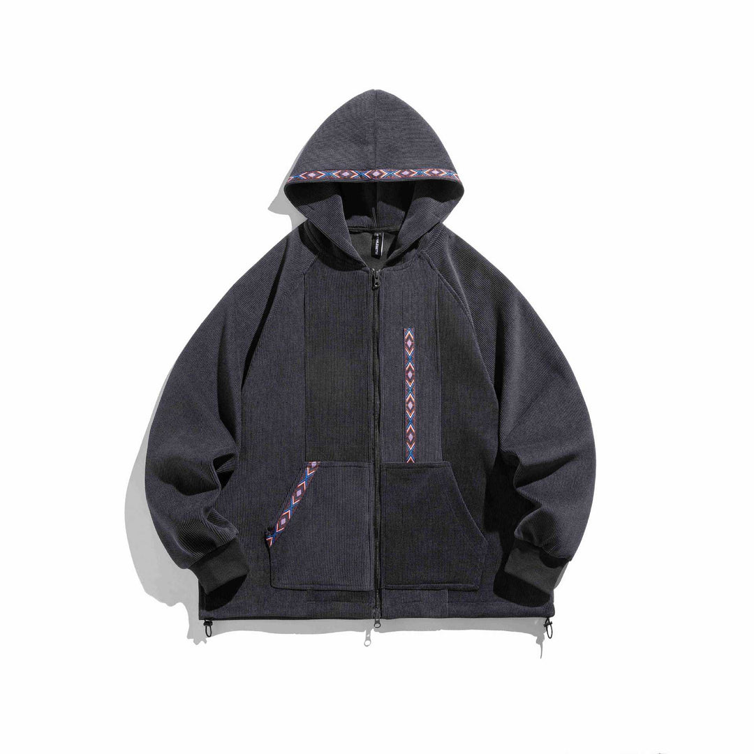 Unisex Oversize Kapuzen-Zipjacke aus geripptem French‑Terry mit Zierband Drune