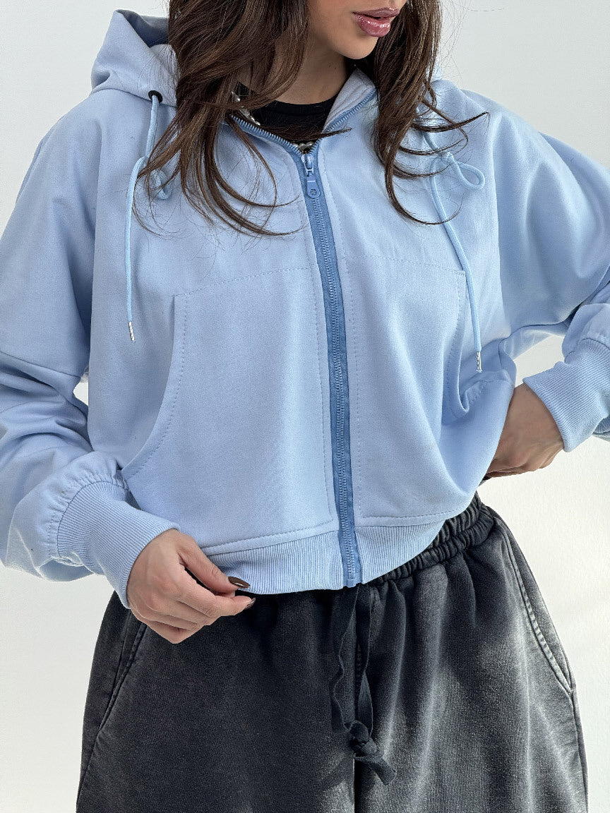 Damen lässiger Zip-Hoodie mit weit geschnittenen Ärmeln und praktischen Taschen Drune
