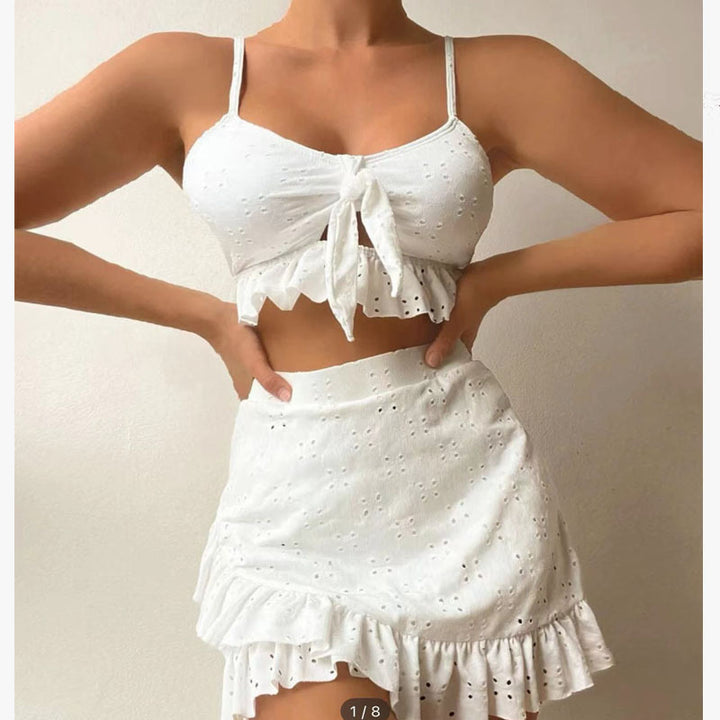 Damen Rüschen Crop-Top mit angesagtem Rock Drune
