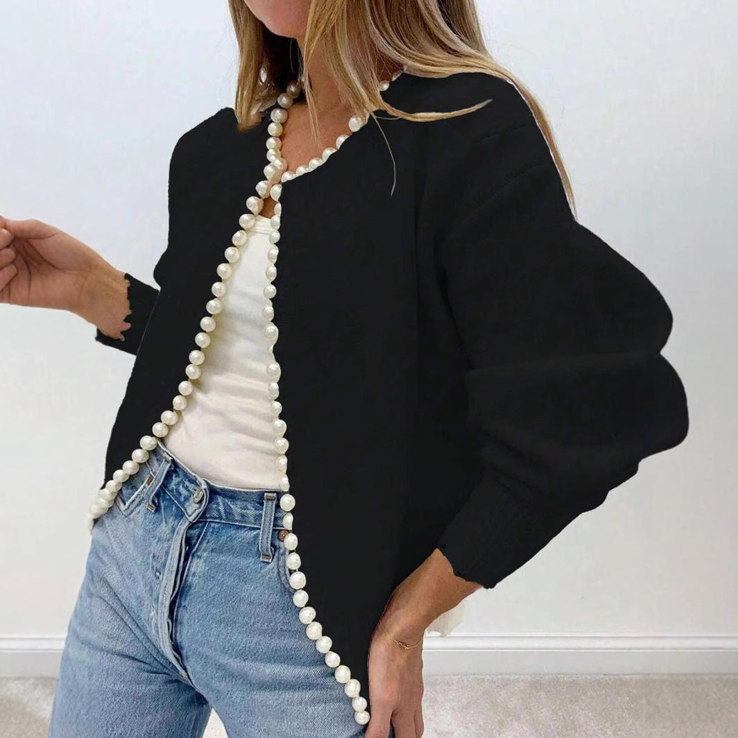 Damen Strickjacke mit Perlenakzenten und lässigem Schnitt Drune