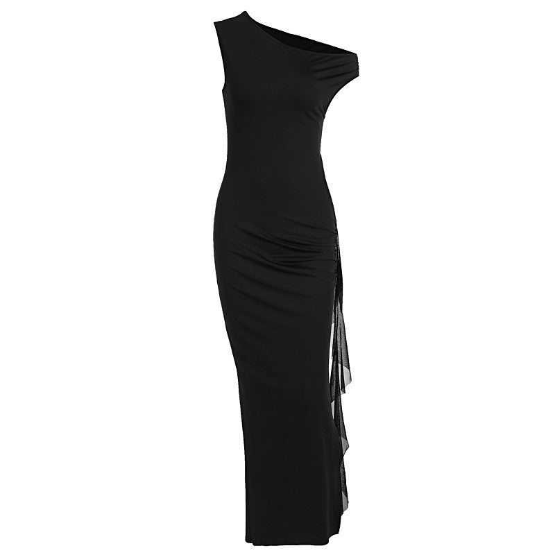 Damen elegantes Off-Shoulder Maxikleid mit hohem Schlitz und figurbetontem Schnitt Drune