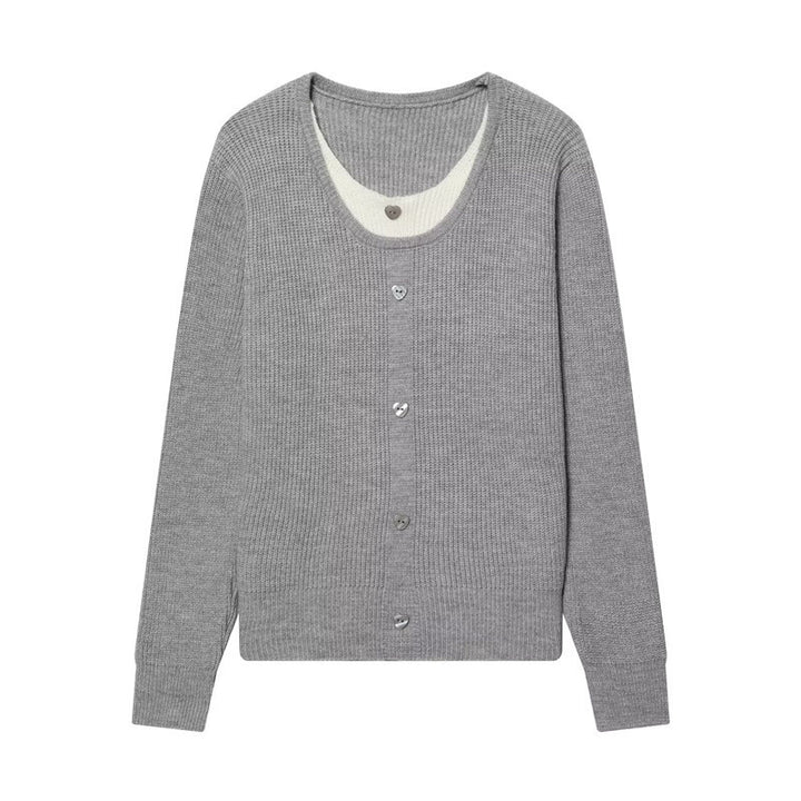 Damen Feinstrick-Cardigan mit integrierter Unterziehblende und Herzknopfleiste Drune