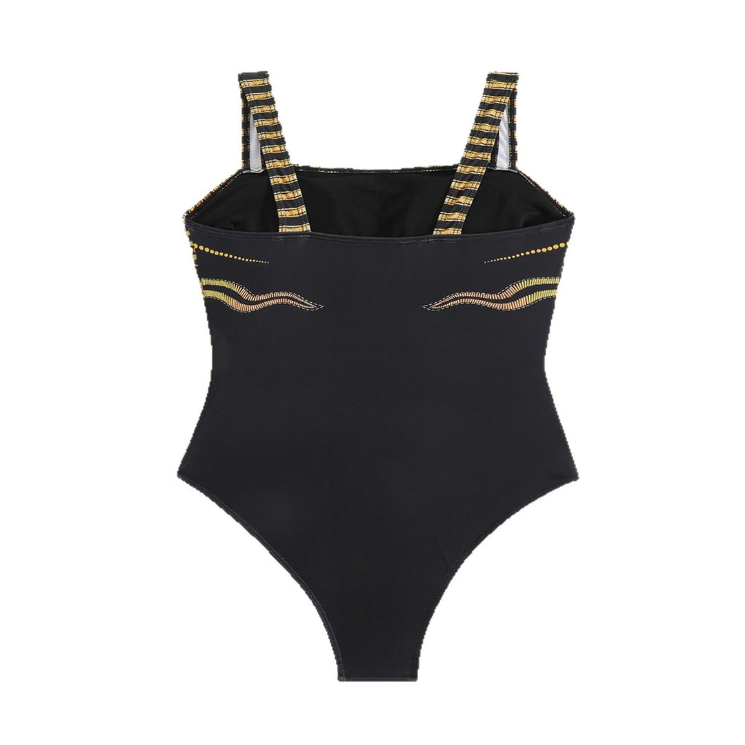 Damen Eleganter hochgeschnittener Sport-Badeanzug mit dekorativem Muster Drune