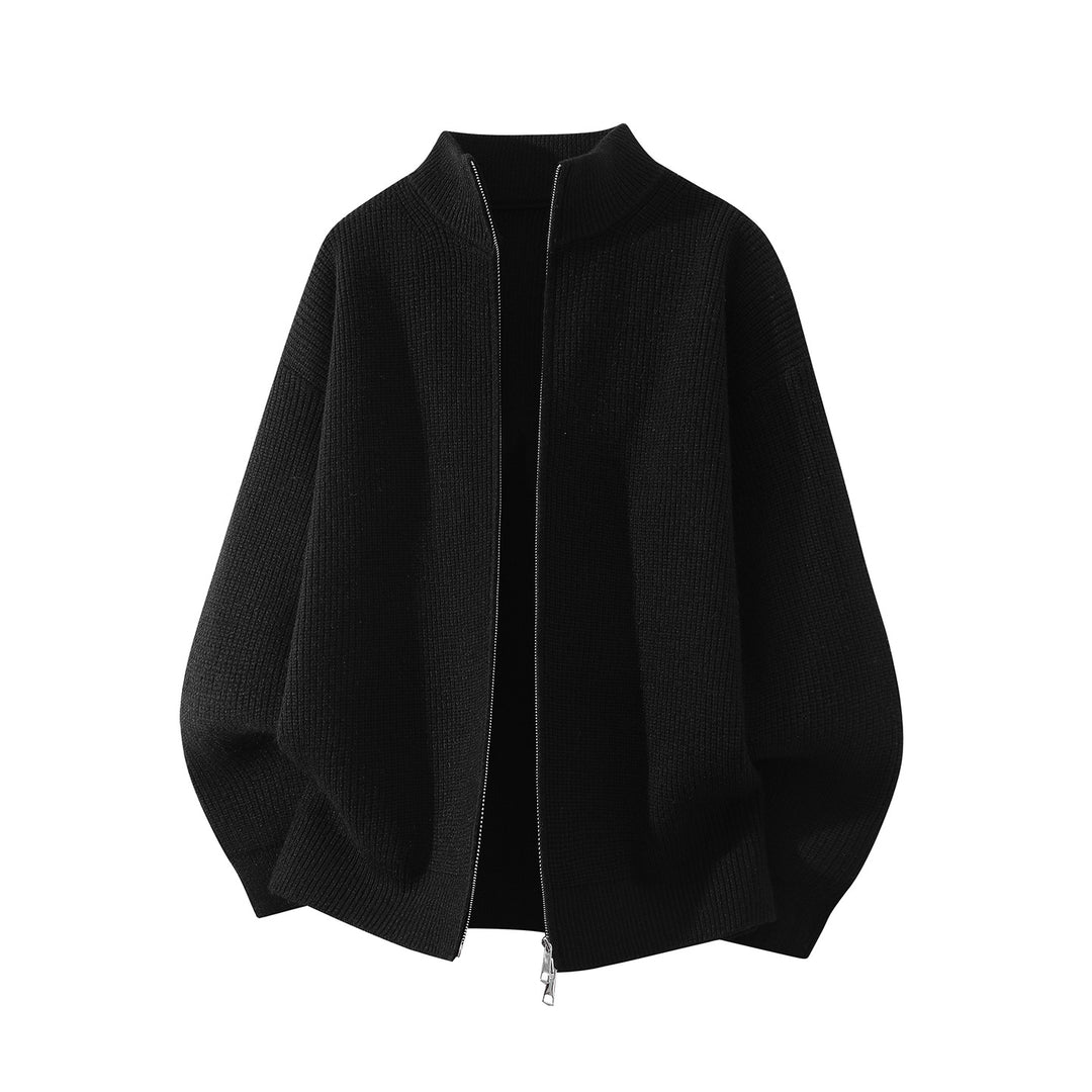 Herren Oversize Grobstrick-Zipcardigan mit Stehkragen und Zwei-Wege-Reißverschluss Drune