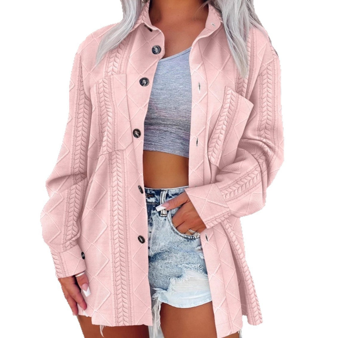 Damen Oversize Strick‑Hemdjacke mit Zopfstrick, Brusttasche und Knopfleiste Drune