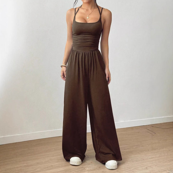 Damen luftiger Jumpsuit mit hohem Bund und verstellbaren Trägern Drune