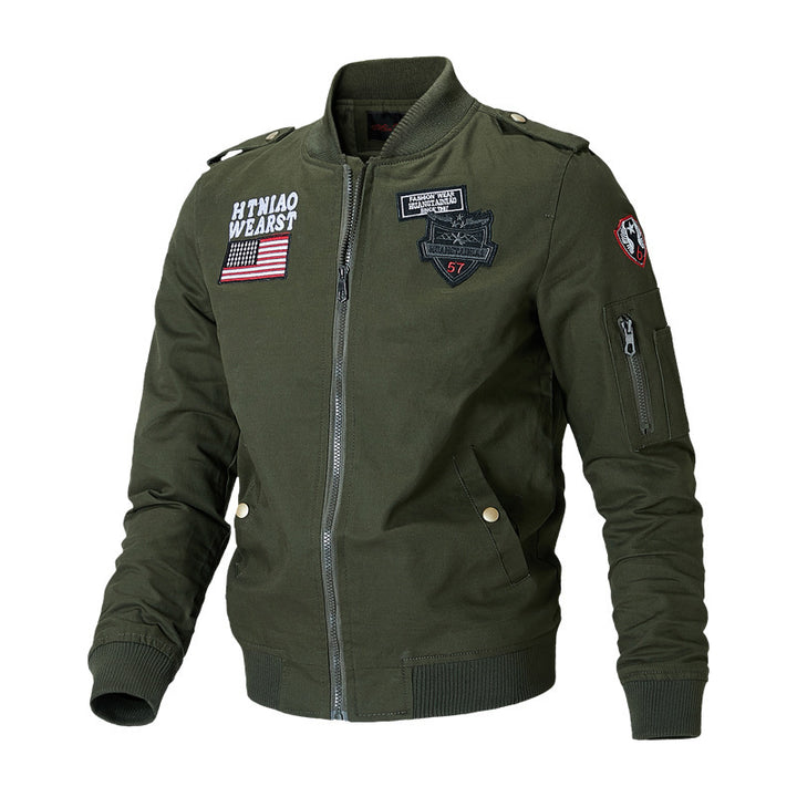 Herren nan militärisch inspirierte Bomberjacke mit Abzeichen, Ärmeltasche, Schulterpatten und geripptem Saum Drune