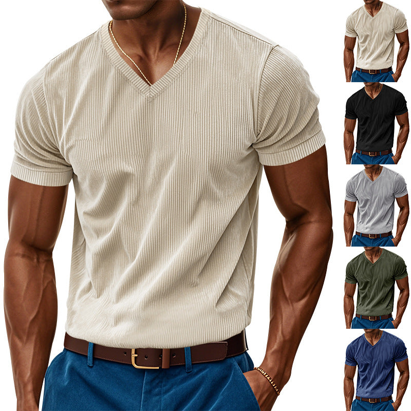 Herren V-Ausschnitt Kurzarmshirt mit strukturierter Oberfläche Drune