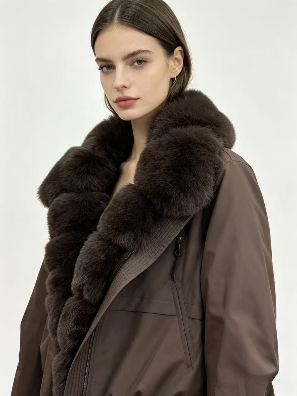 Damen nan taillierte Parka-Bomberjacke mit voluminösem Webpelzkragen und windabweisender Außenhülle Drune
