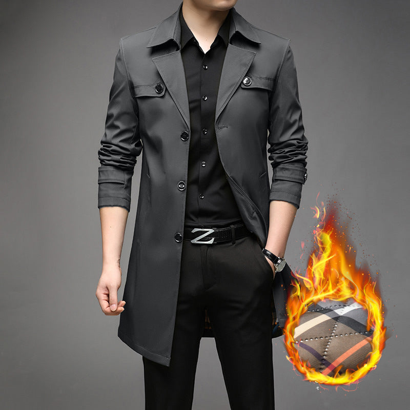 Herren Leichter Trenchcoat mit tailliertem Schnitt, Brustpatten und verstellbaren Ärmelriegeln Drune