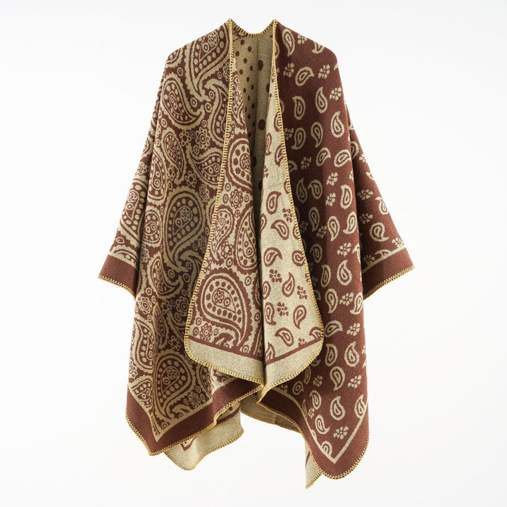 Damen Oversize-Jacquard-Umhang mit Paisley-Patchwork-Optik Drune