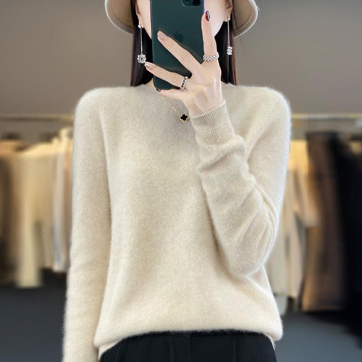 Damen Lockerer Feinstrick-Pullover mit Rundhalsausschnitt und flauschiger Angora-Optik Drune