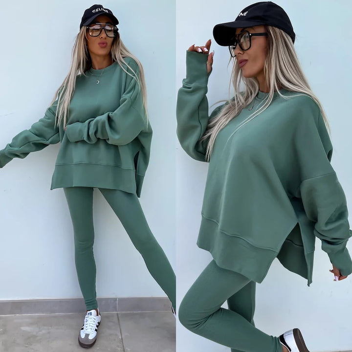 Damen Sportlicher Freizeitanzug mit oversized Sweatshirt und enganliegenden Leggings Drune