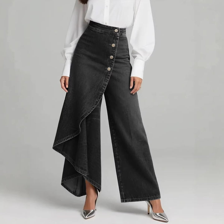 Damen Denim-Rock mit asymmetrischem Schnitt und Knopfdetails Drune