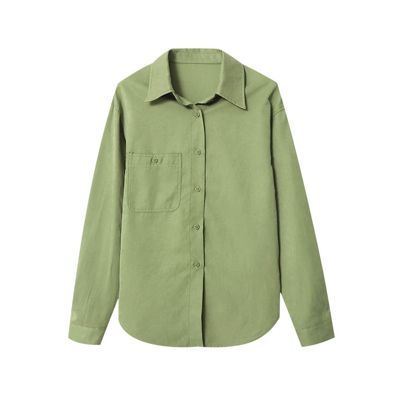 Damen lässige Bluse mit Brusttasche und langen Ärmeln Drune