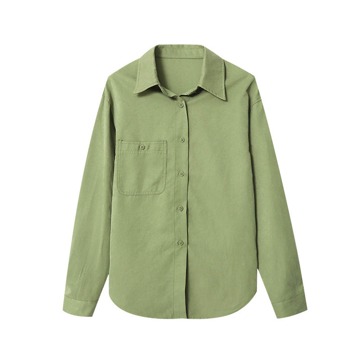 Damen lässige Bluse mit Brusttasche und langen Ärmeln Drune