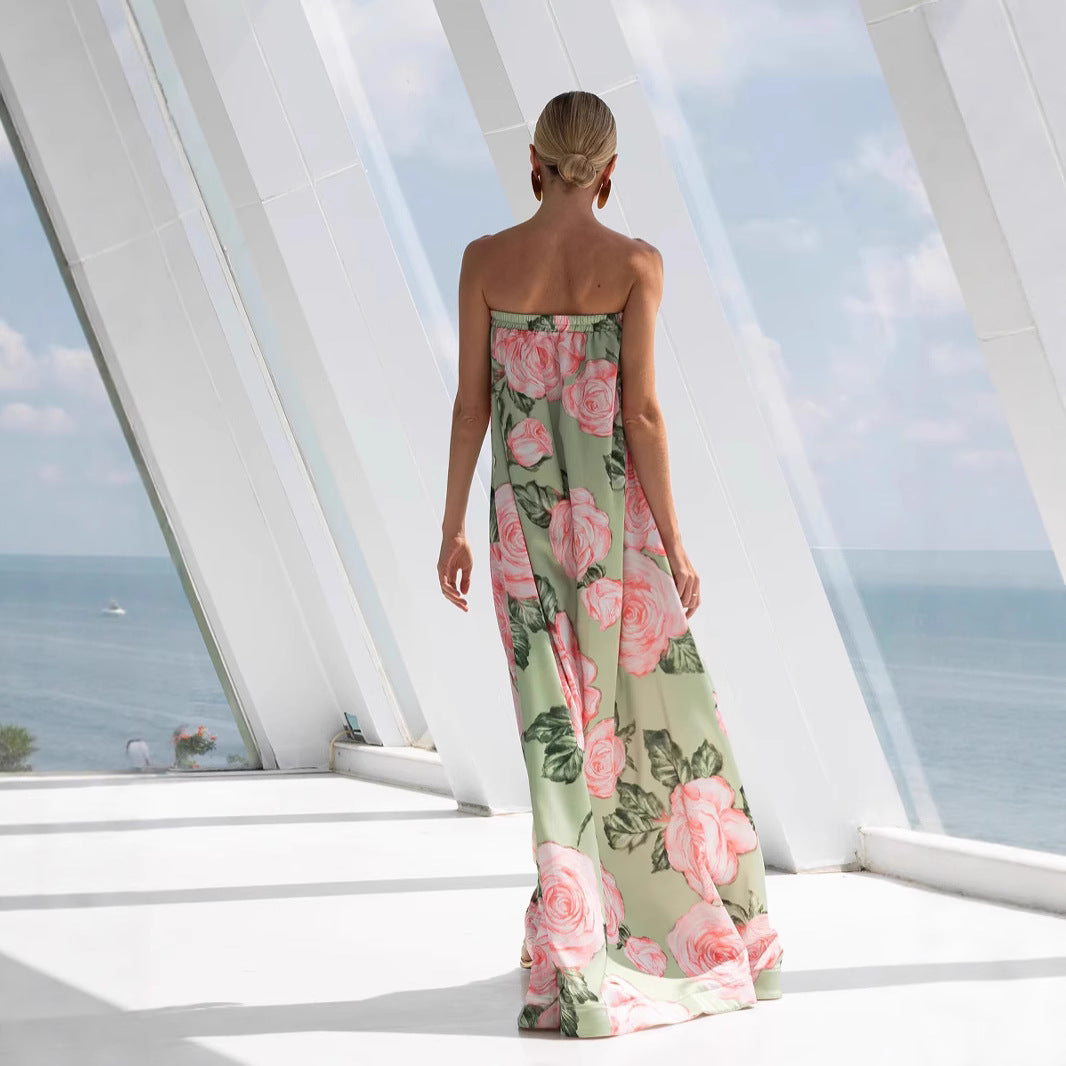 Damen Elegantes Maxikleid mit floralem Design und elastischem Oberteil Drune