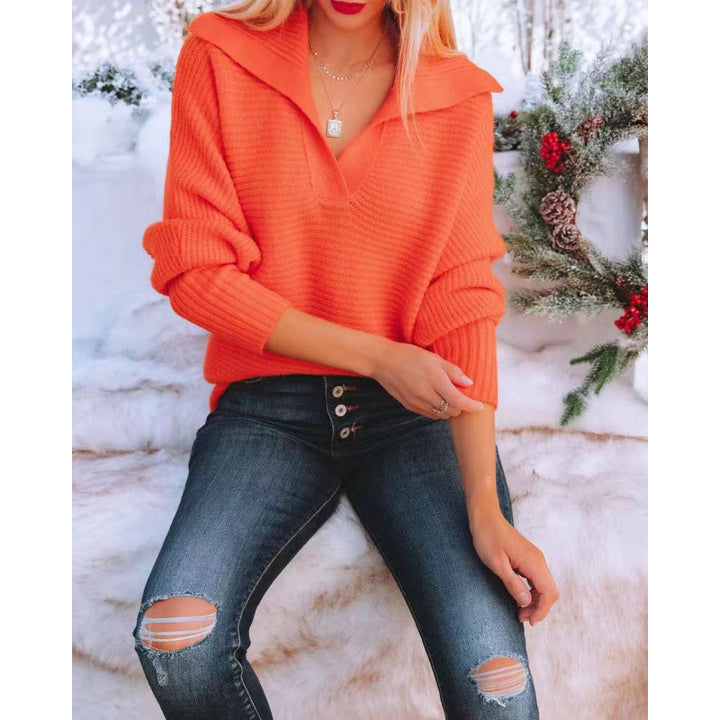 Damen modischer Pullover mit weitem Kragen und Rippstruktur Drune