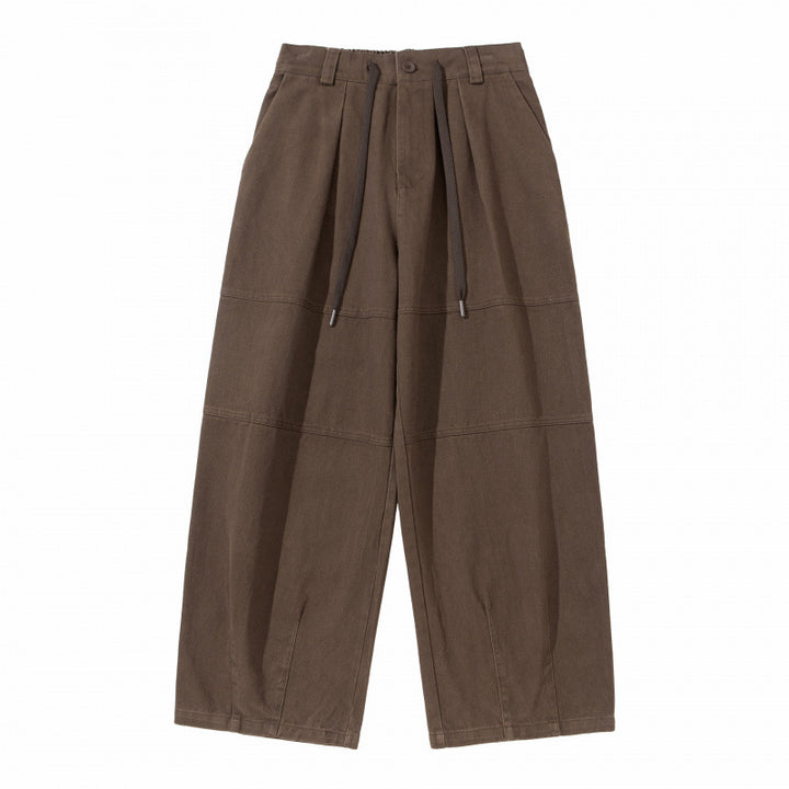 Damen Weite High‑Waist Plissierte Culotte‑Hose mit Kordelzug und Teilungsnähten Drune