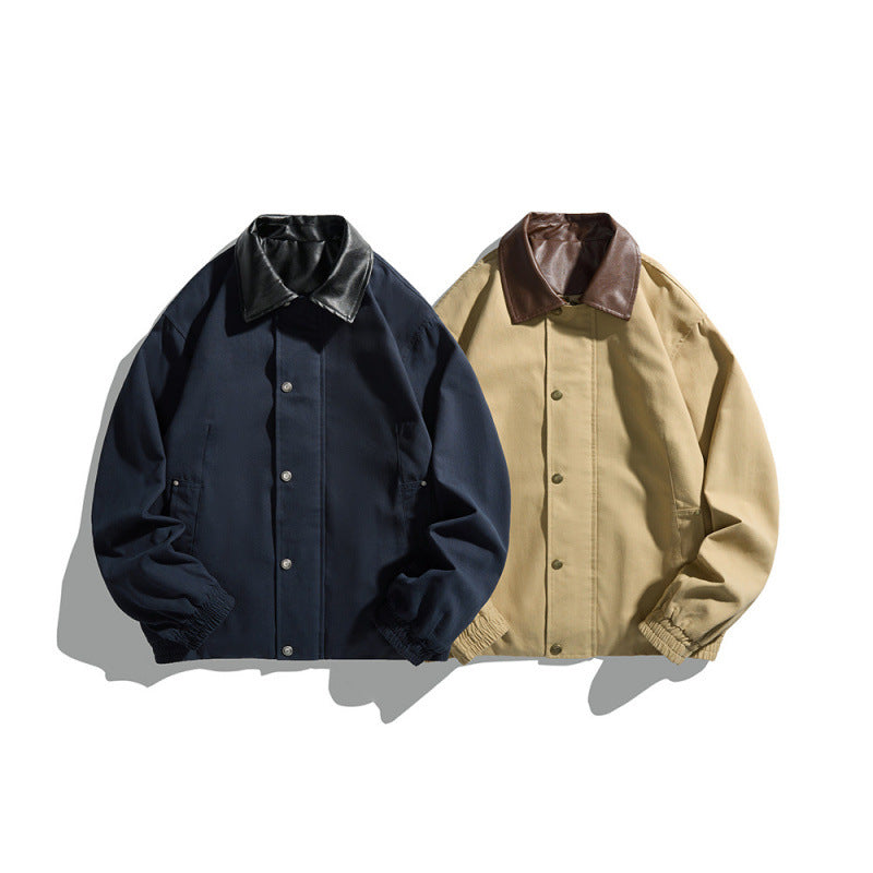 Herren Kurz geschnittene Blousonjacke mit Kunstlederkragen, Druckknopfleiste und elastischen Bündchen Drune