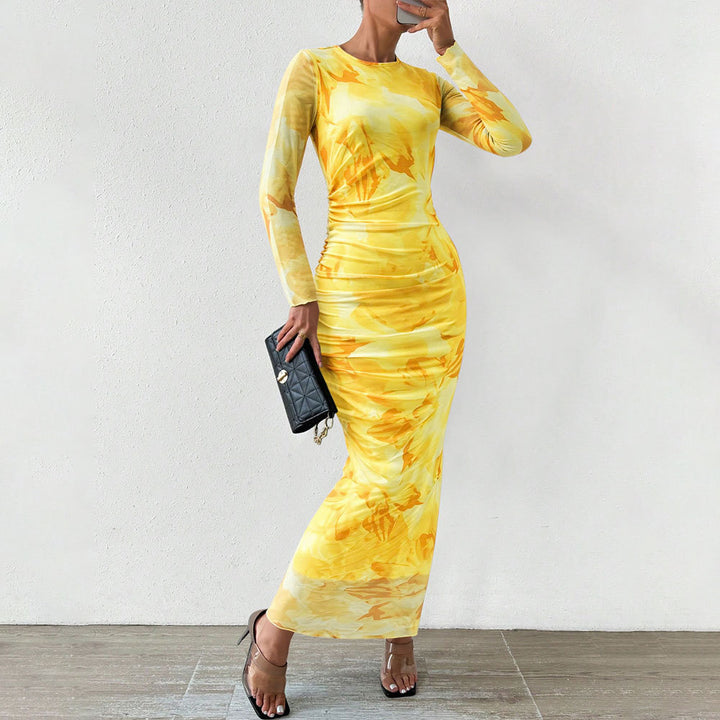 Damen elegantes Maxikleid mit floralem Muster und langem Schnitt Drune