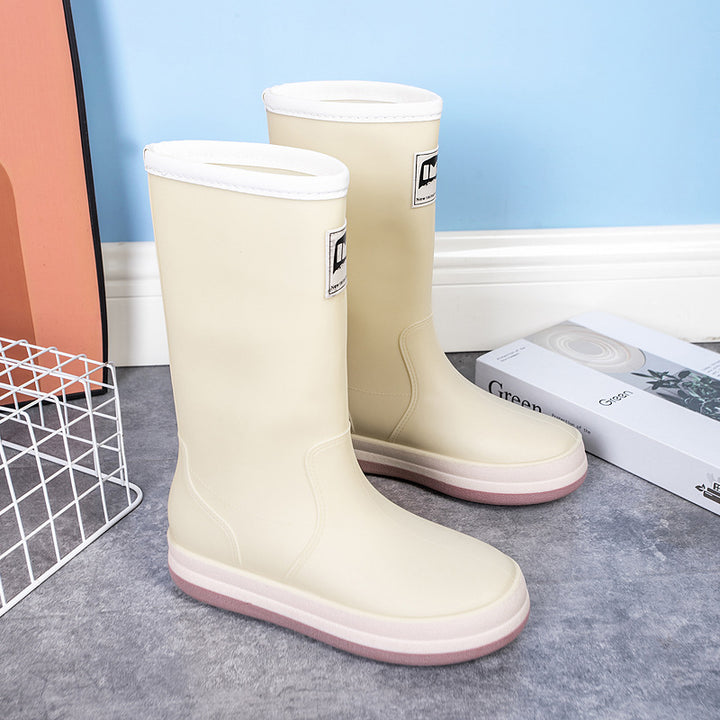 Damen Mittelhohe Plateau-Regenstiefel mit wasserfester Vollgummi-Konstruktion Drune