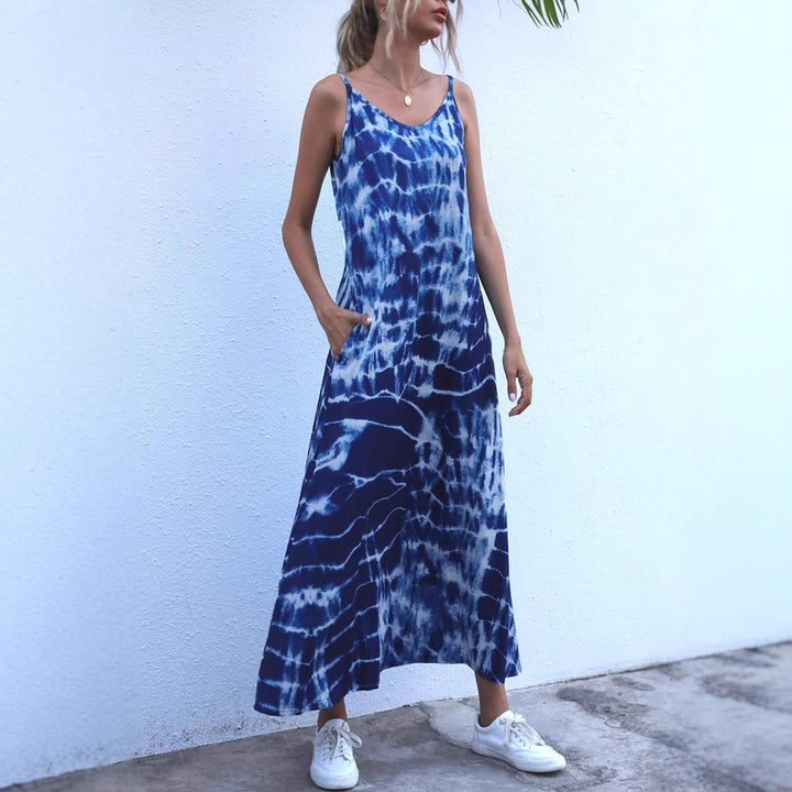 Damen Langes Sommerkleid aus elastischem Jersey mit asymmetrischem Schnitt und praktischen Taschen Drune