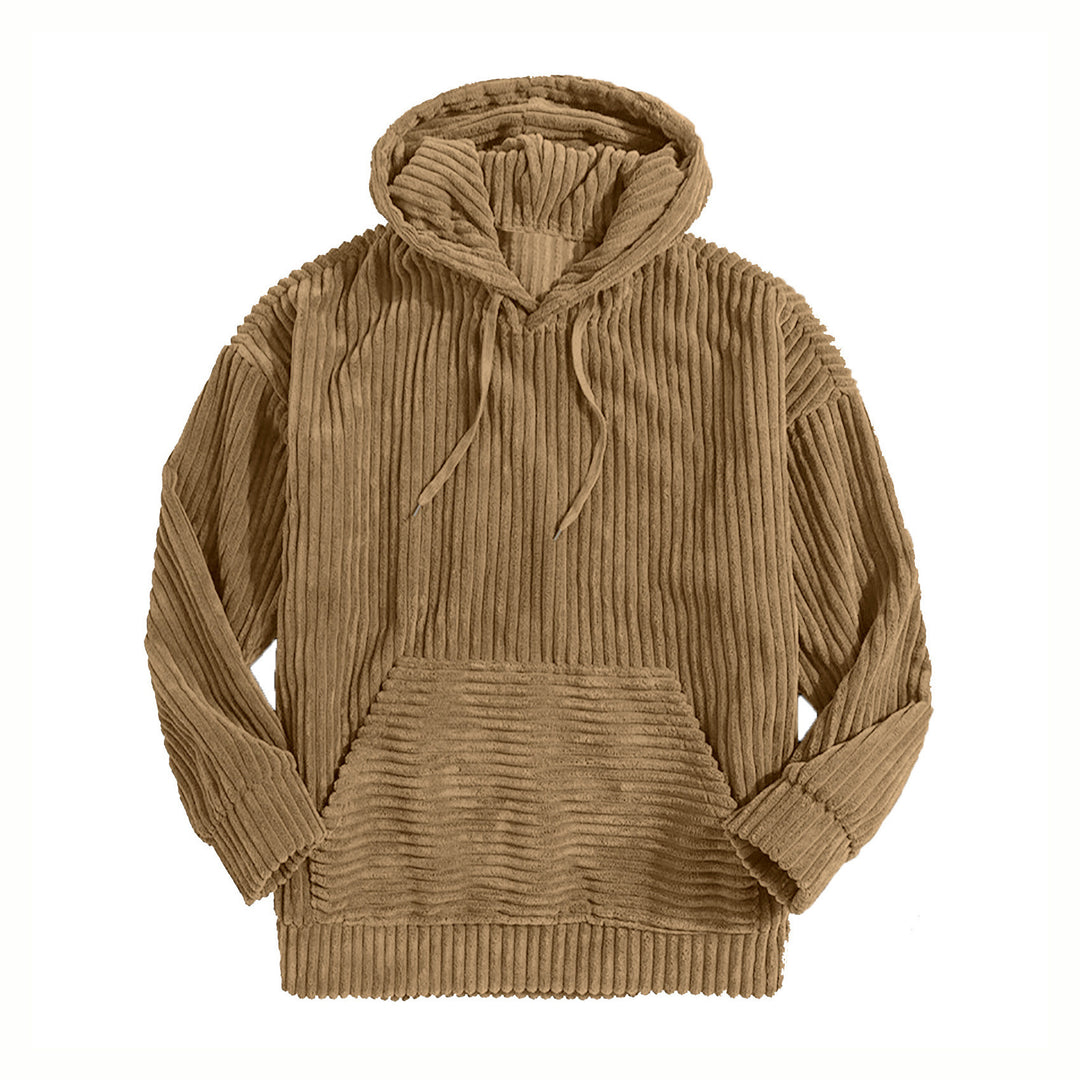 Unisex nan gerippter Samt-Hoodie mit Kapuze und Kängurutasche Drune