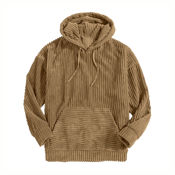 Unisex nan gerippter Samt-Hoodie mit Kapuze und Kängurutasche Drune