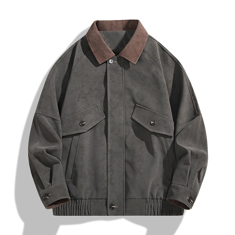 Herren Boxy-Utility-Jacke im Velours-Look mit Kontrastkragen, Pattentaschen & elastischem Saum Drune