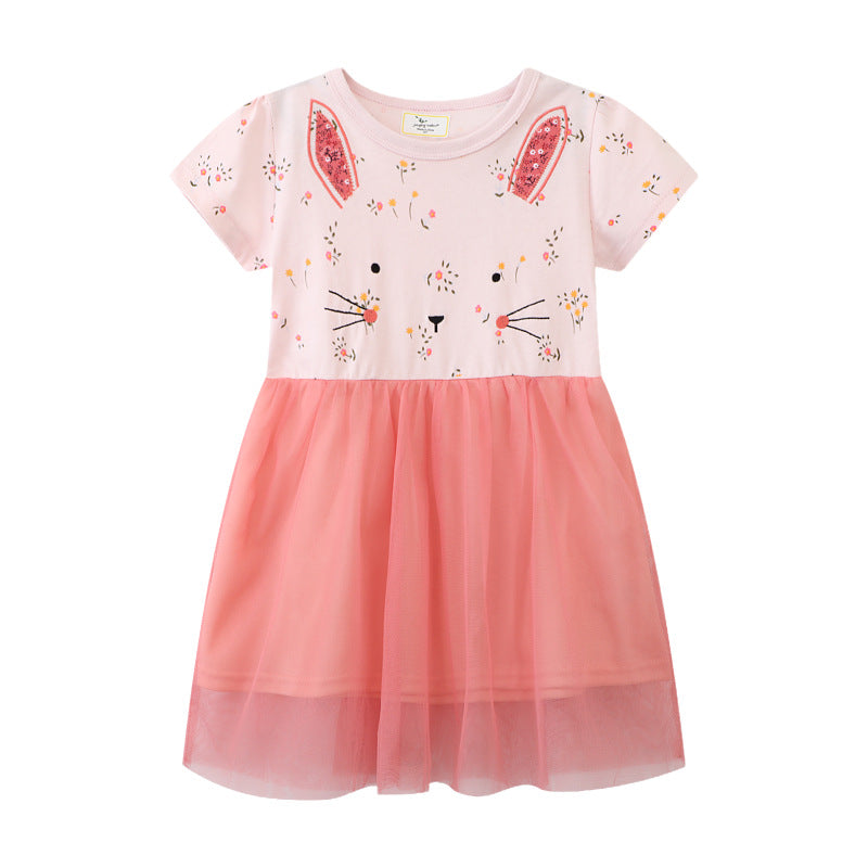 Mädchen Tüllkleid mit Hasenmotiv und floralen Applikationen Drune