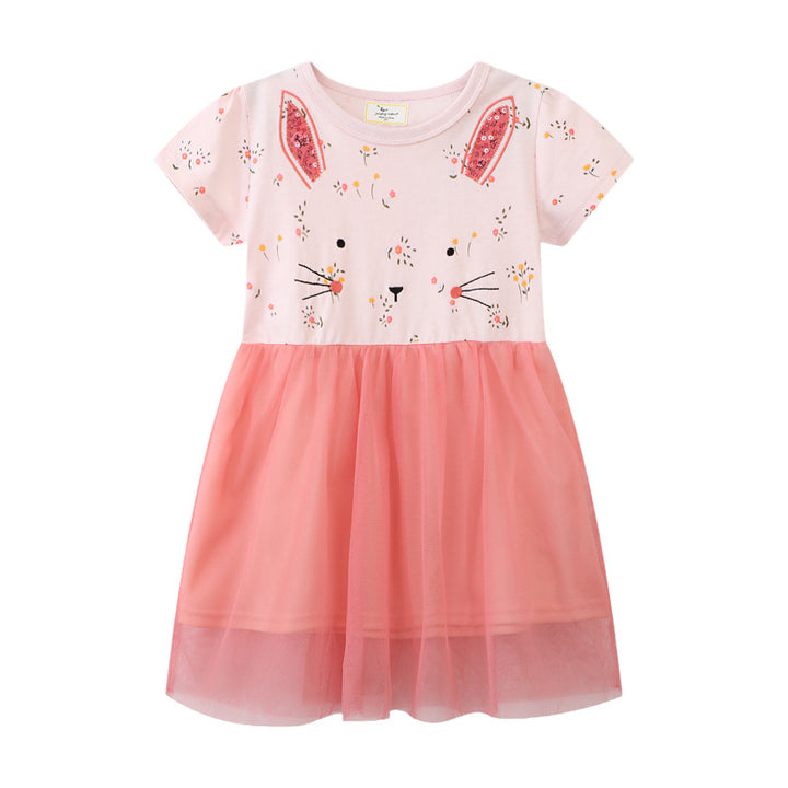 Mädchen Tüllkleid mit Hasenmotiv und floralen Applikationen Drune