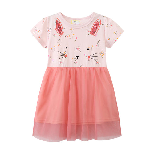Mädchen Tüllkleid mit Hasenmotiv und floralen Applikationen Drune