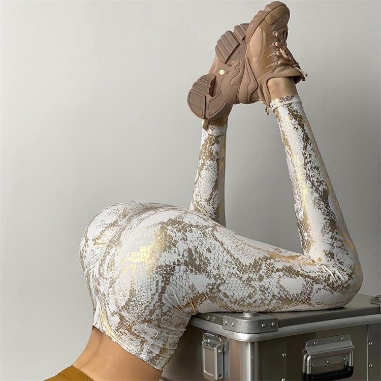 Damen nan hoch taillierte Sportleggings mit formender Kompression und strukturierter Schlangenprägung Drune