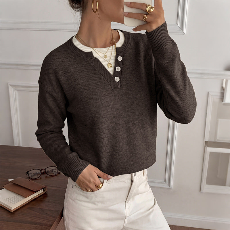 Damen Gemütlicher Pullover mit Knopfdetails Drune