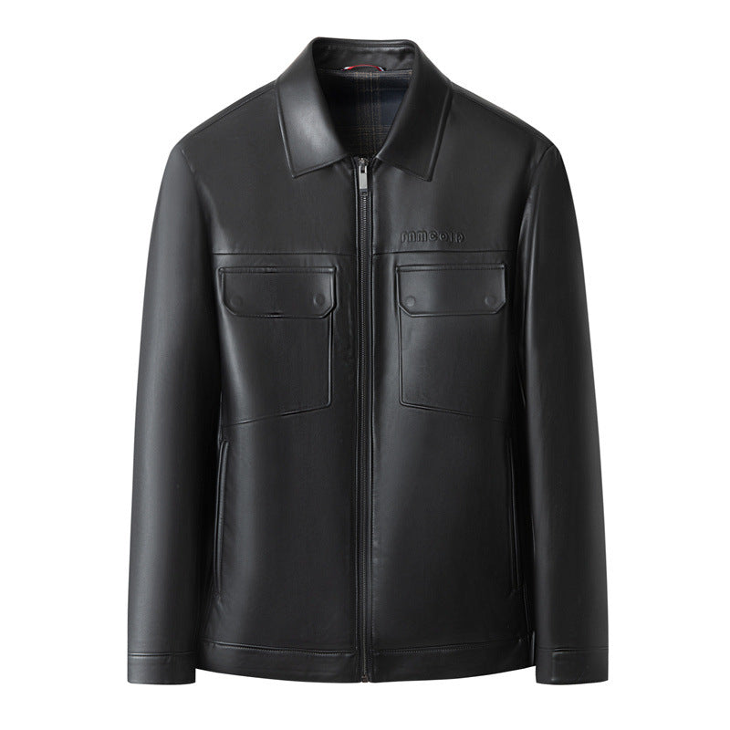 Herren Premium-Lederblouson im Hemdjacken-Stil mit Brustpattentaschen Drune