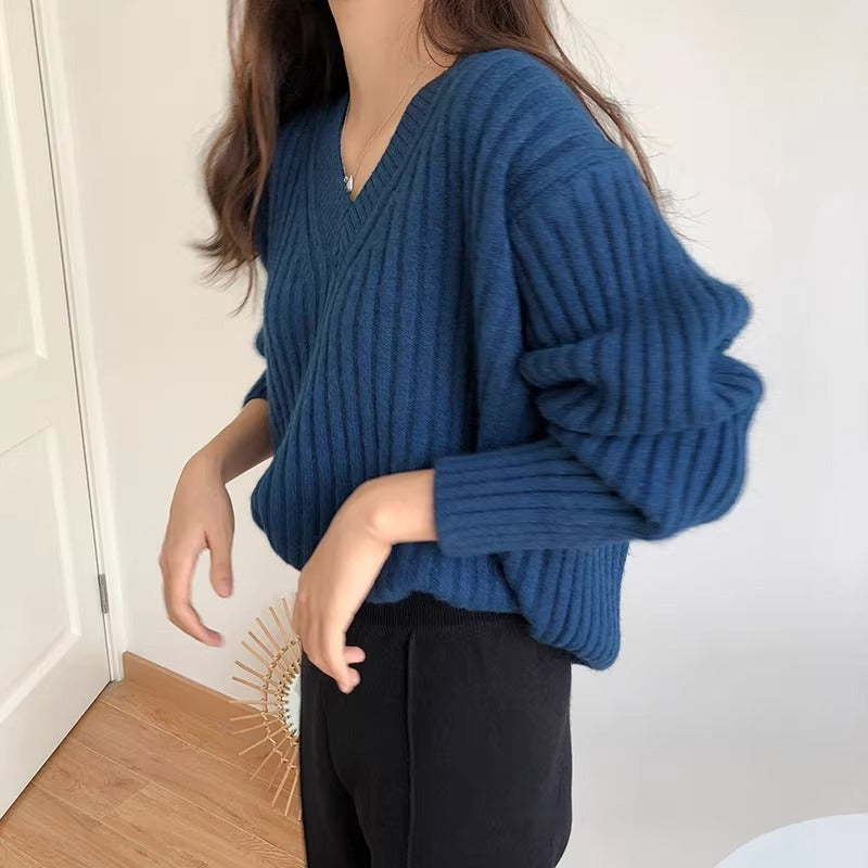 Damen Feinstrickpullover mit V-Ausschnitt und lässigem Schnitt Drune