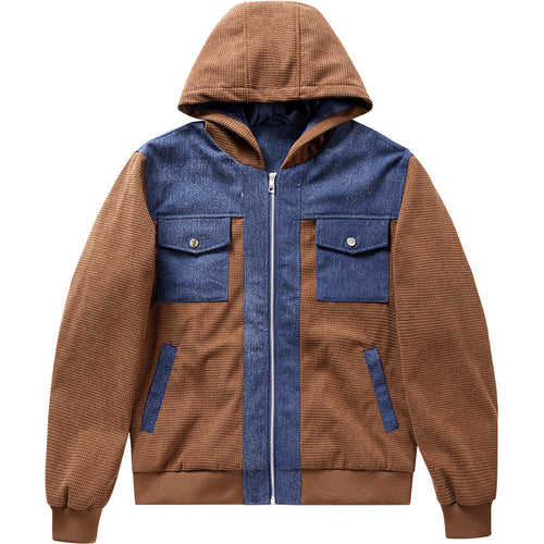 Herren  Hybrid Kapuzen-Waffelstrick- und Denim-Panel-Bomberjacke Drune