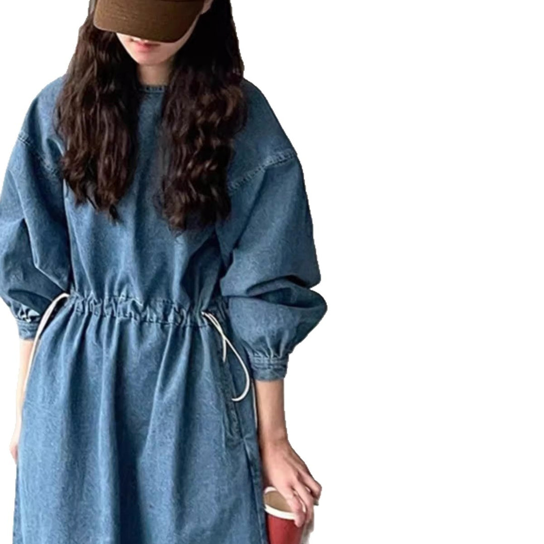 Damen Denim-Midikleid mit Kordelzugtaillierung Drune