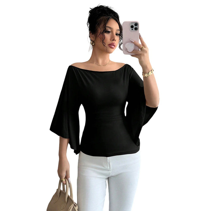 Damen elegantes Off-Shoulder-Top mit weiten Ärmeln und figurformender Passform Drune