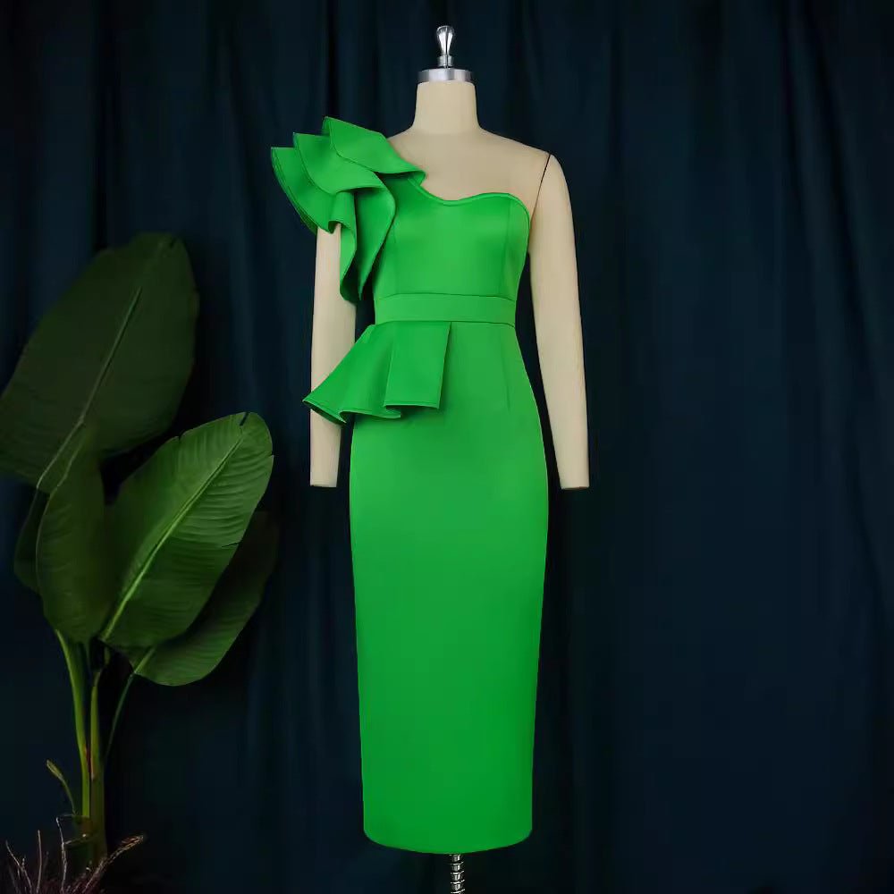 Damen Figurbetontes Kleid mit asymmetrischem Volant Drune