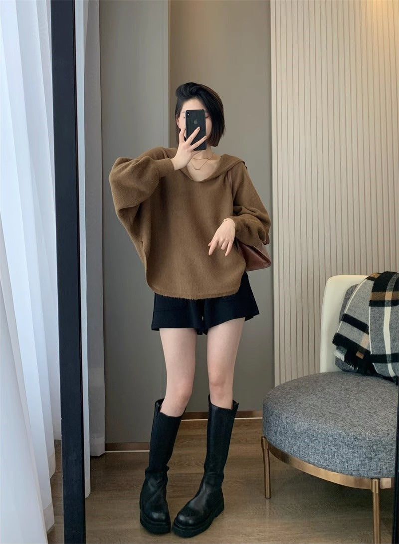 Damen oversized Kapuzenpullover aus hochwertigem Strick Drune