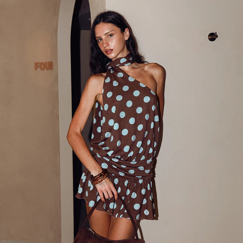 Damen minimalistisches Wickelkleid mit asymmetrischem Halter und strukturiertem Rock Drune