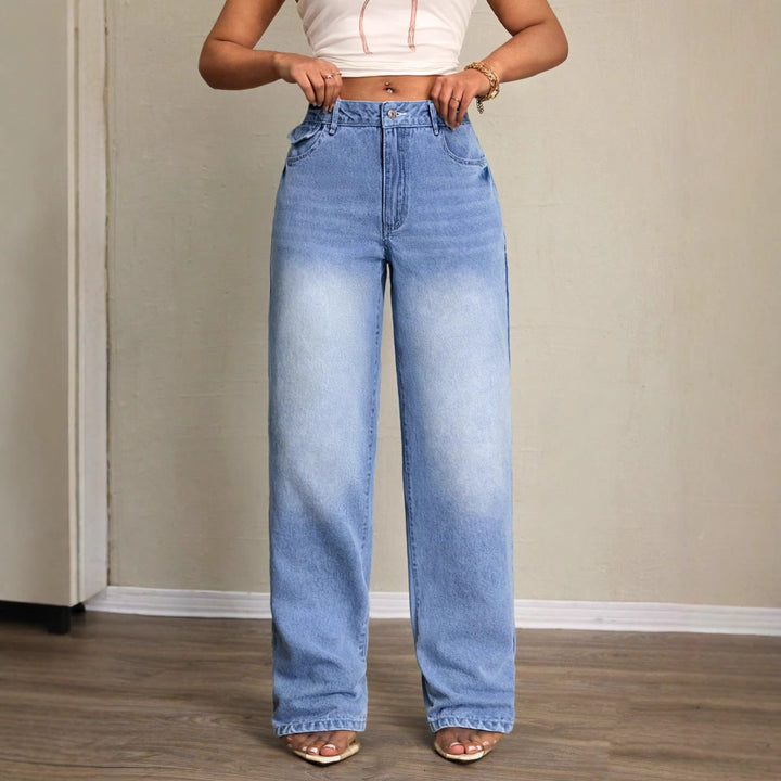 Damen weit geschnittene Jeans mit hohem Bund und lässigem Schnitt Drune